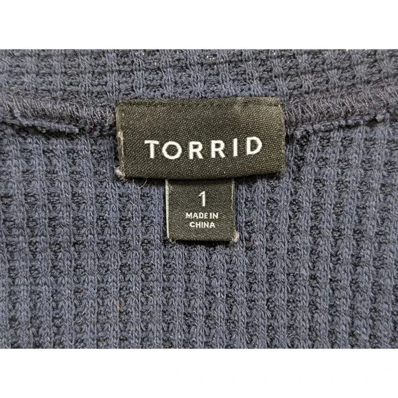Torrid Waffle Knit Tunic Top Womens 1 Blue V-Neck Long Sleeve Pull Over - Picture 6 of 9
